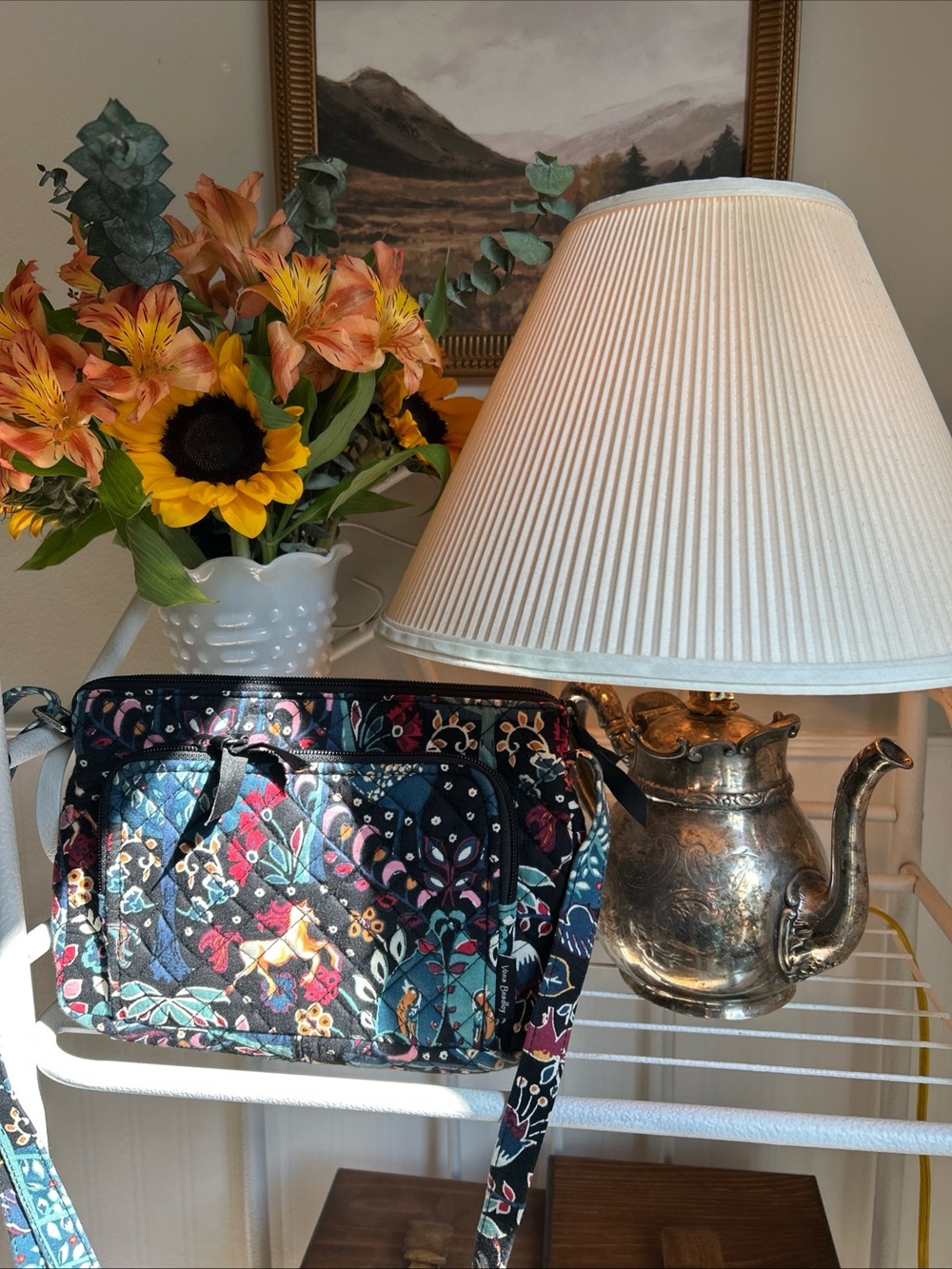 Vera Bradley Black Quilted Floral Crossbody with Teal & Pink Accents
